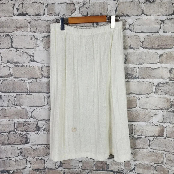 Vintage Sears Knit Midi Skirt Ivory Gathered Waist Size 16 Measures Smaller - Picture 1 of 10